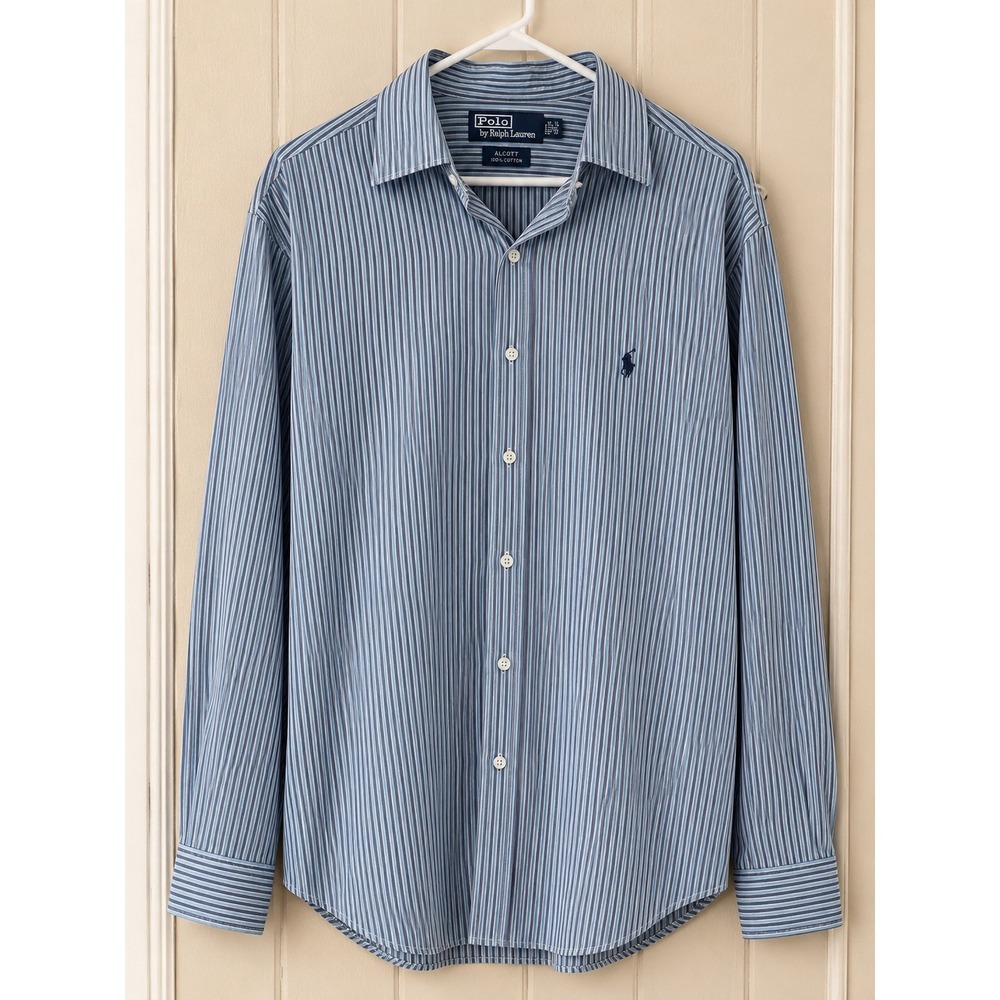 Polo Ralph Lauren Alcott Blue Striped Cotton Button Down Shirt Mens 17 34/35